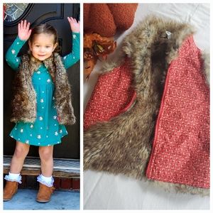 Gap Baby Red Floral Quilted Reversible Faux Fur Kids Jacket Vest 3T